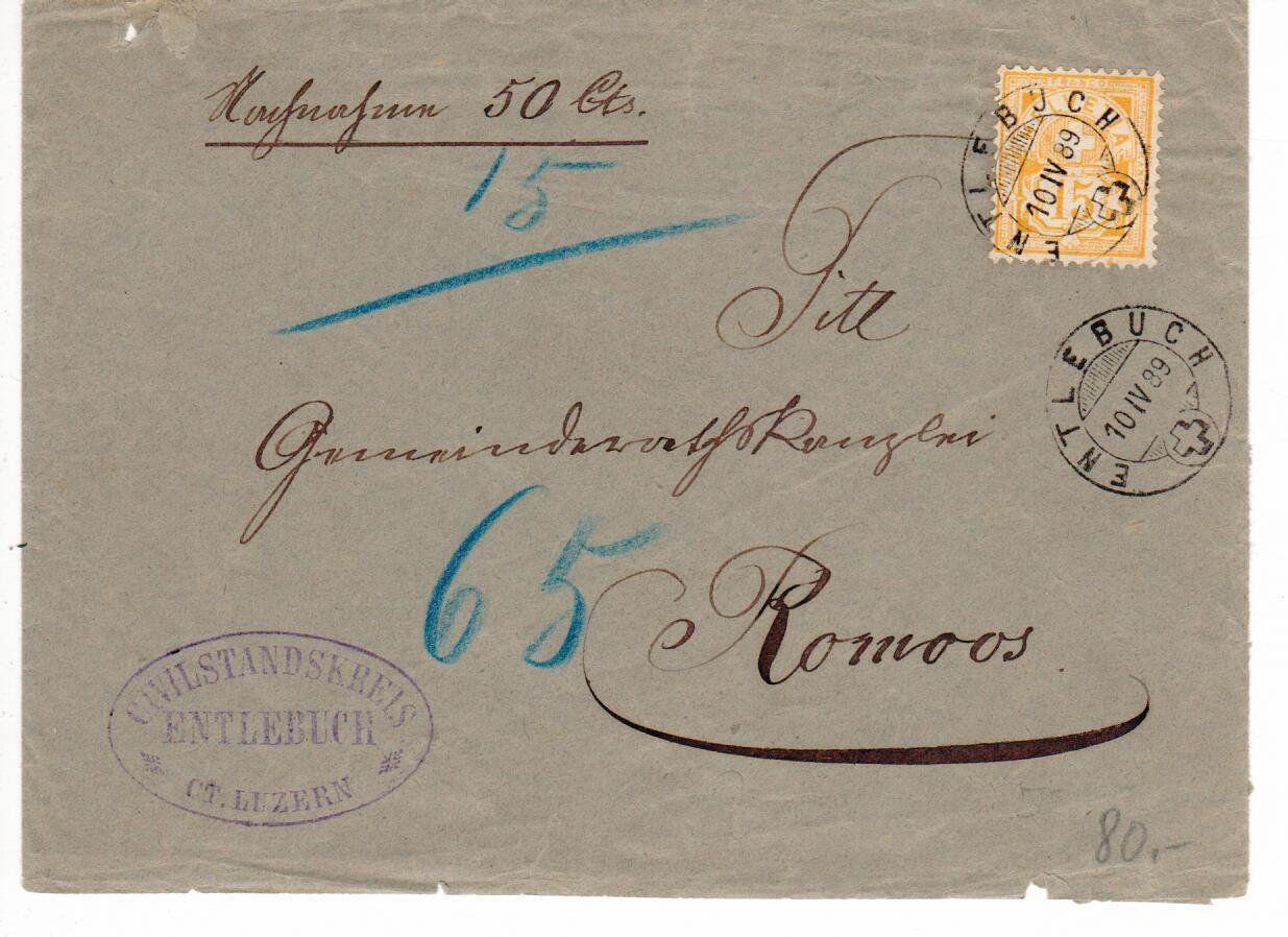 Tutti i francobolli: Brief, Entlebuch - Romoos 1889 – Usato da Wolhusen venduto da Curver9