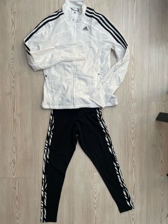 Adidas Trainingsjacke und Hosen Set Weiss Schwarz XS