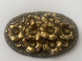 Brosche Blumenmuster Oval Messingoptik Schmuck Vintage