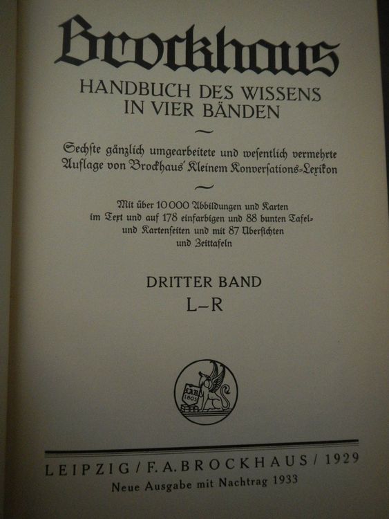 Livres: Brockhaus 1929, 3 von 4 Bänden – D'occasion à Wallisellen par Marysan8 4