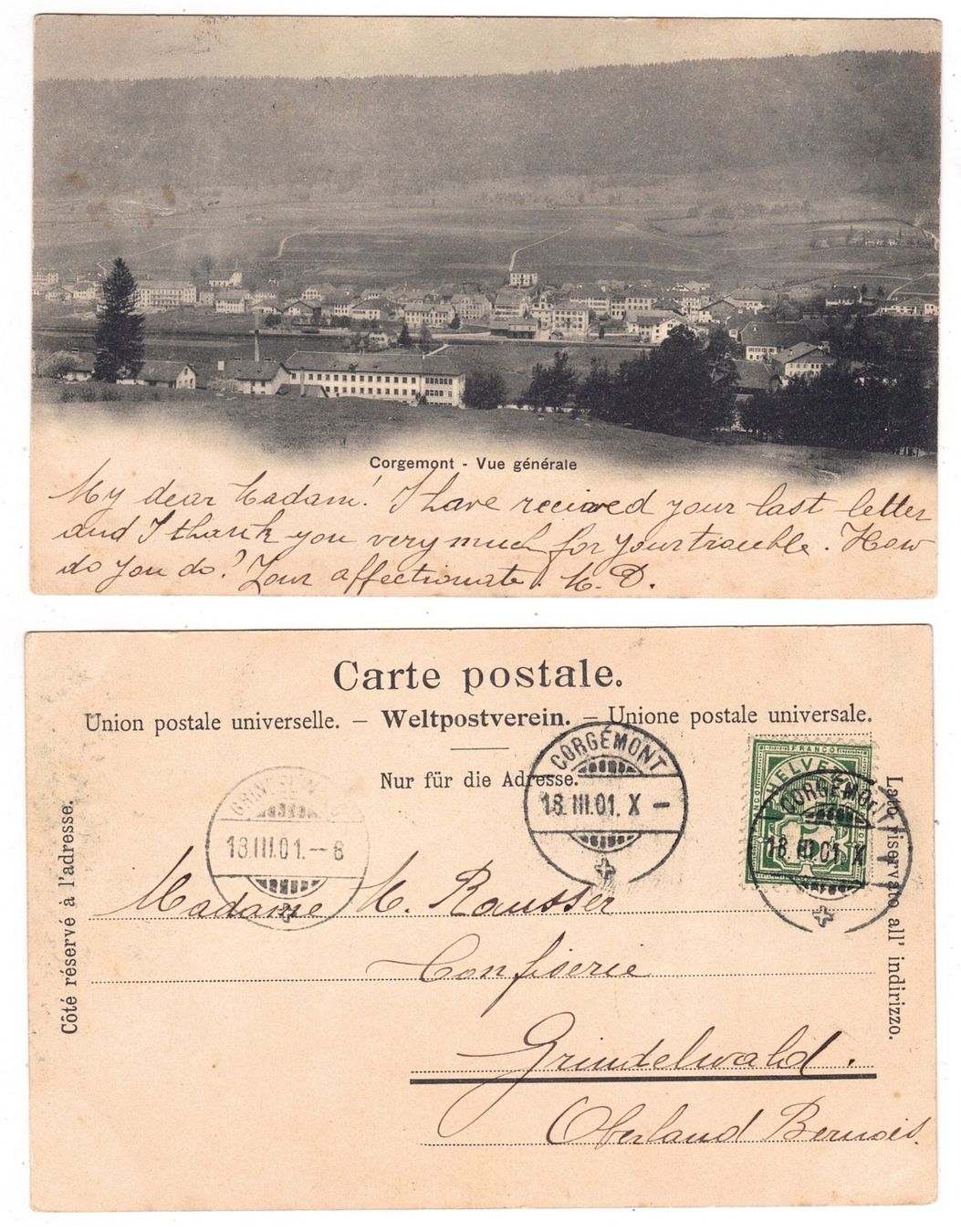 Cartoline postali: Corgemont, vue générale – Usato da La Tour-de-Peilz venduto da amjust