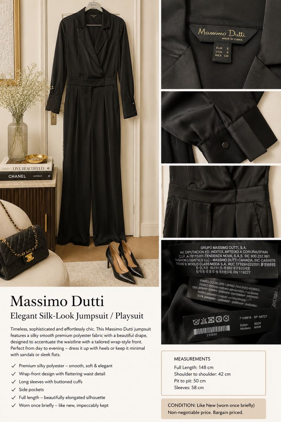 Massimo Dutti Tute: Massimo Dutti Elegant Black Jumpsuit / Playsuit – Usato da Zürich venduto da Curated.Chapters