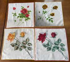 Taschentücher mit Rosenmotiv 4er Set Weiss Gelb Rot