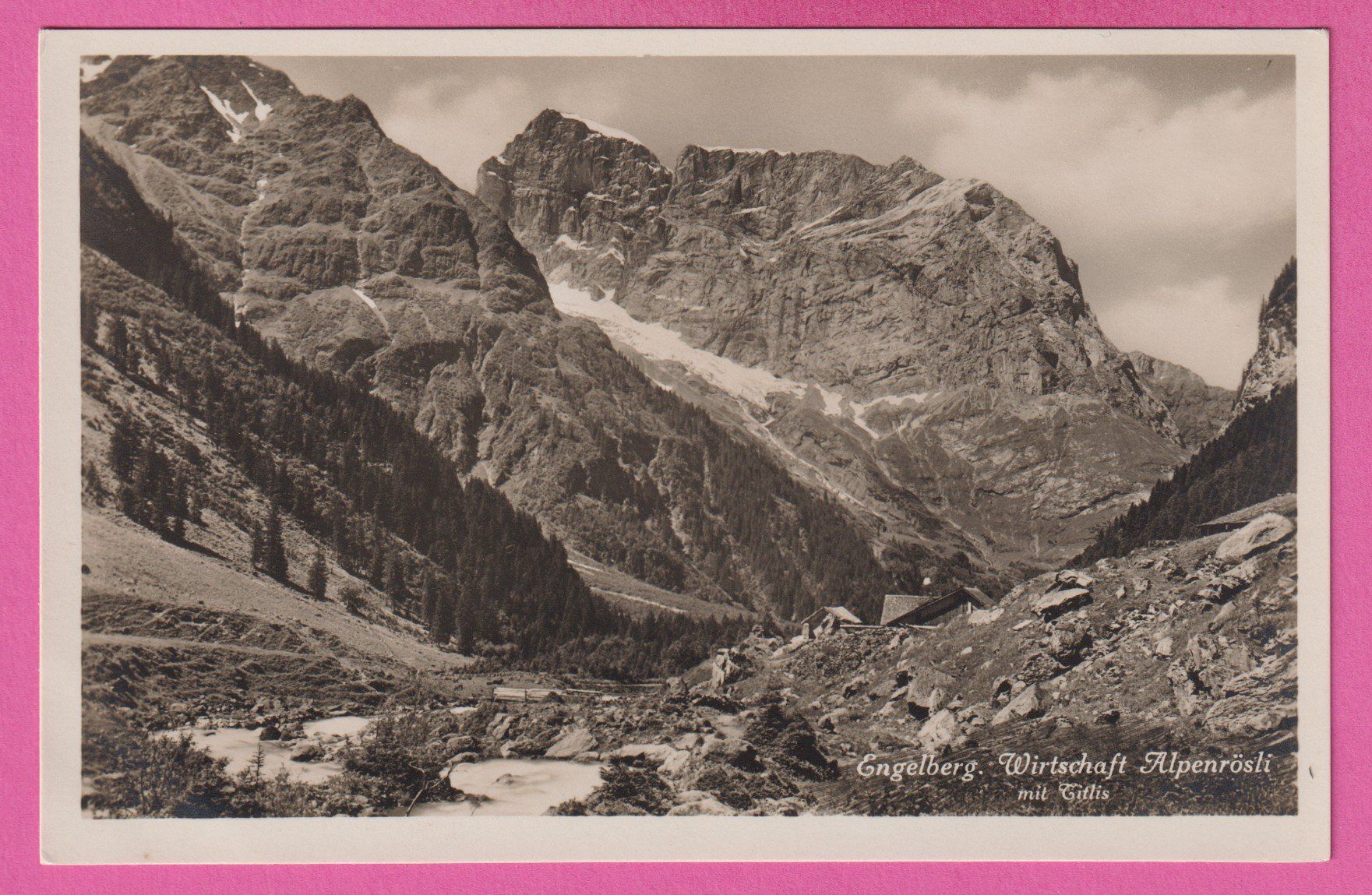 Ansichtskarten: Engelberg Wirtschaft Alpenrösli mit Titlis – Gebraucht aus Einsiedeln von dillie