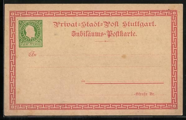 Cartoline postali: Stuttgart, Privat-Stadt-Post, Jubiläums – Usato da Berlin venduto da bartko-reher