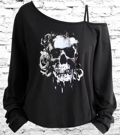 🖤🌹 Rock’n’Rose Vibes – Plus Size Ein-Schulter Shirt 🤘✨