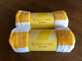 Serviette de plage jaune blanc 80x160 cm lot de 2 100% coton