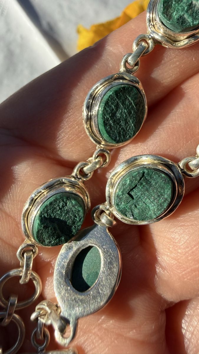 Bracciali & Braccialetti: Silberarmband mit rohen Malachiten – Nuovo e nell'imballaggio originale da Ebikon venduto da Leonidas2 3