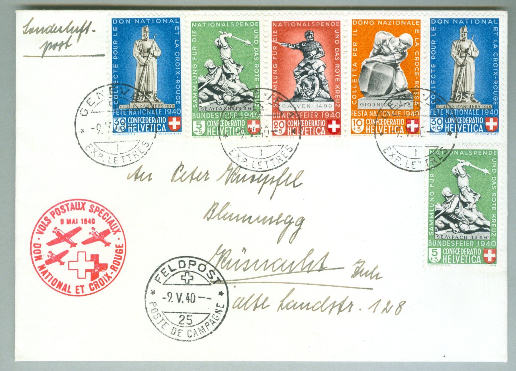 Alle Briefmarken: 1940 Schweiz Flugpost SF – Gebraucht aus Zürich von yago-rot