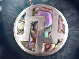 Brosche aus Sterling Silber mit Abalone Muschel Stücken