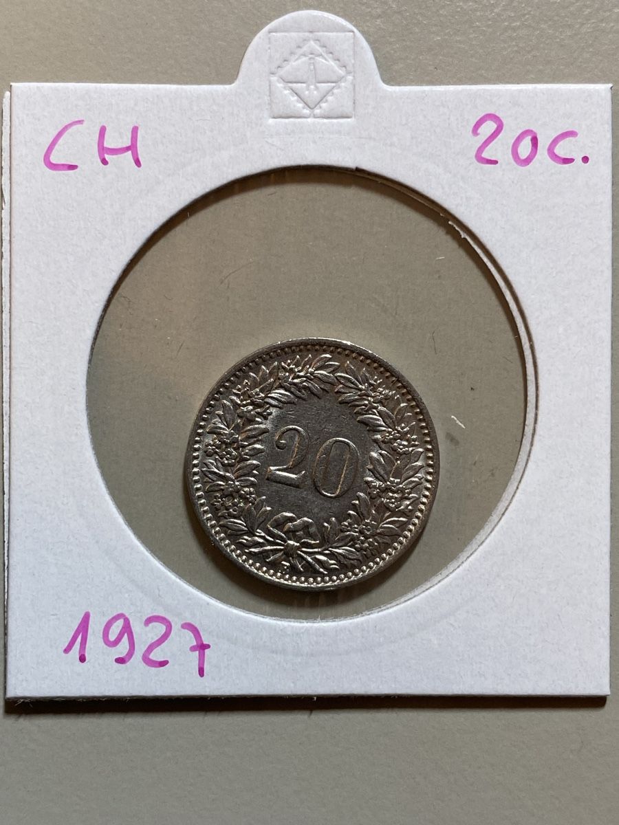 Alle Münzen: Suisse - 20 centimes - 1927 – Gebraucht aus Payerne von Mike1682