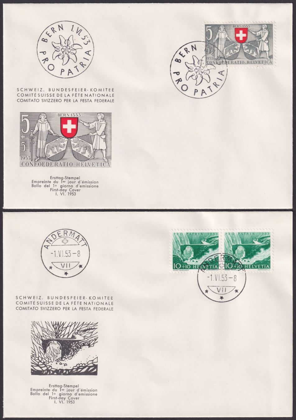 Alle Briefmarken: PP 1953 Komitee FDC, B61-B65, Seen + Wasserläufe – Gebraucht aus Ebikon von SilvioFreund 1