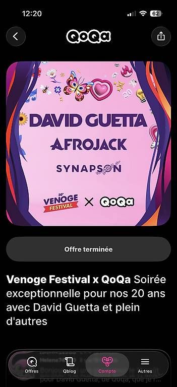 Biglietti: 2 billets Guetta/Afrojack/Synapson mardi 11 août  – Usato da Neuchâtel venduto da Mel1966