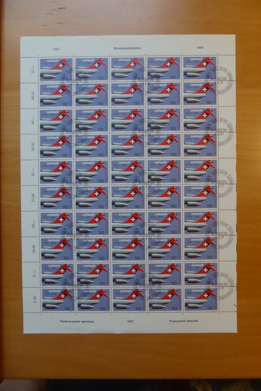 Tutti i francobolli: CH - Briefmarkenbogen - Swissair 9.03.1981 – Nuovo (secondo la descrizione) da Brunnadern venduto da lesezirkel