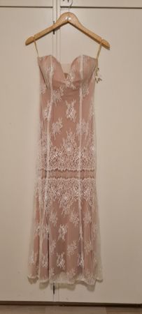 Abendkleid Vizon beige weiss mit Spitze neu mit Etikett