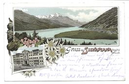 Gruss aus Silvaplana (GR) Engadin Hotel zur Post  Litho 1897