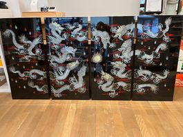 4er Set Perlmutt Wandbild Drachen Asien Deko Gemälde