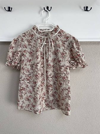 Elegante Chiffonbluse mit Blumenmuster  Gr. S