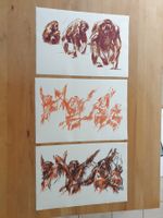 3 Drucke Affen-Studien Bildmass : 32x47,5 cm