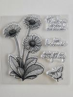 Silikonstempel Nr.573, Blumen, Schmetterling und Texte