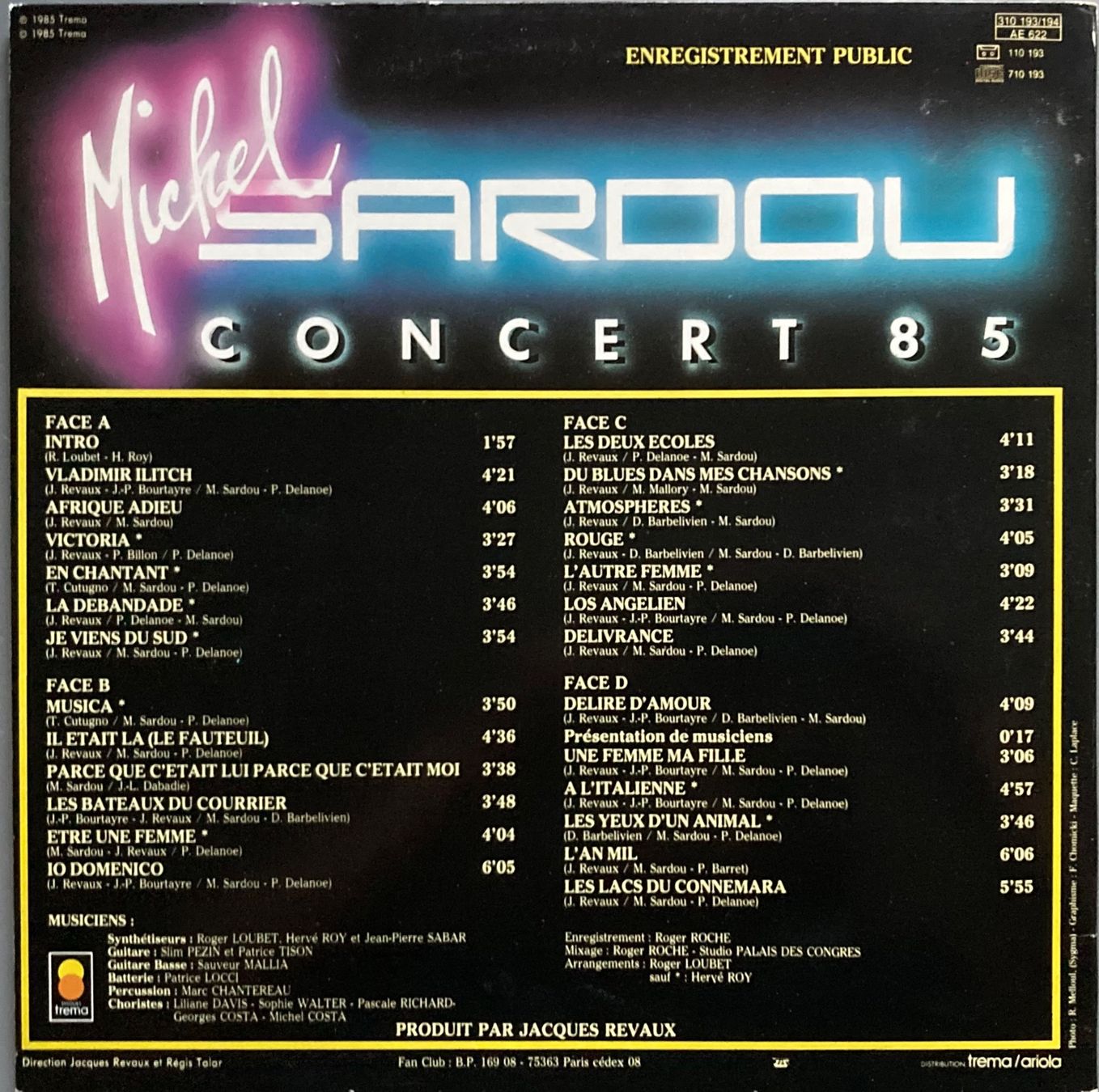 Dischi in vinile: MICHEL SARDOU - CONCERT 85 – Usato da Poliez-Pittet venduto da Newtown-Records 1