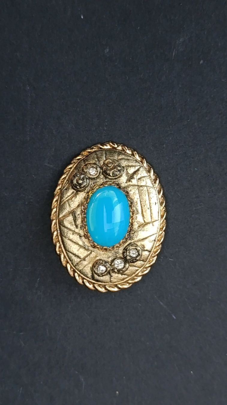 Spille & Fermagli: Broche Vintage Dorée avec Cabochon Turquoise ! – Usato da Genève venduto da EcrinVintage