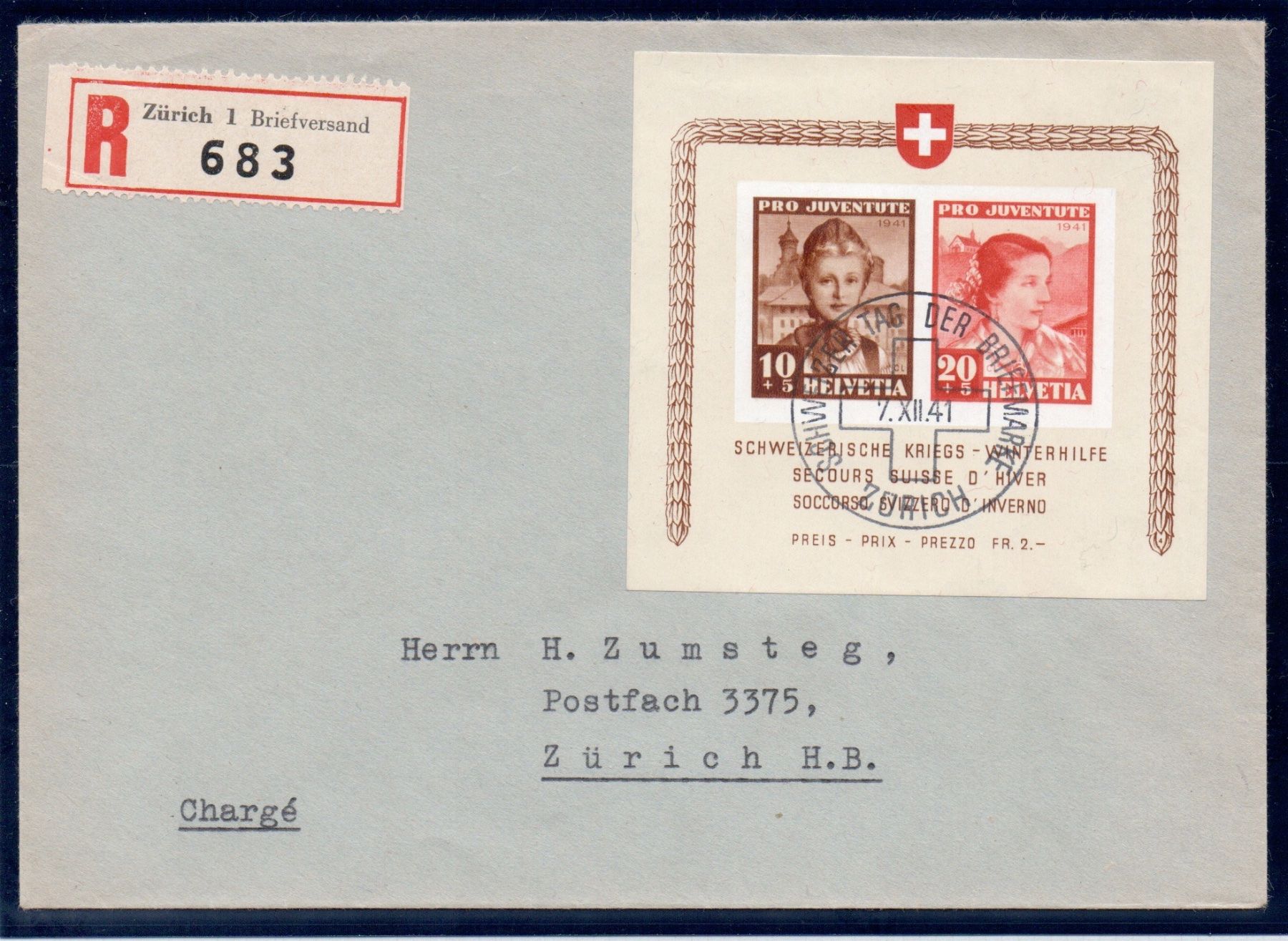 Tutti i francobolli: 1941 / PRO JUVENTUTE-BLOCK auf Brief – Usato da Basel venduto da Ammedysli49