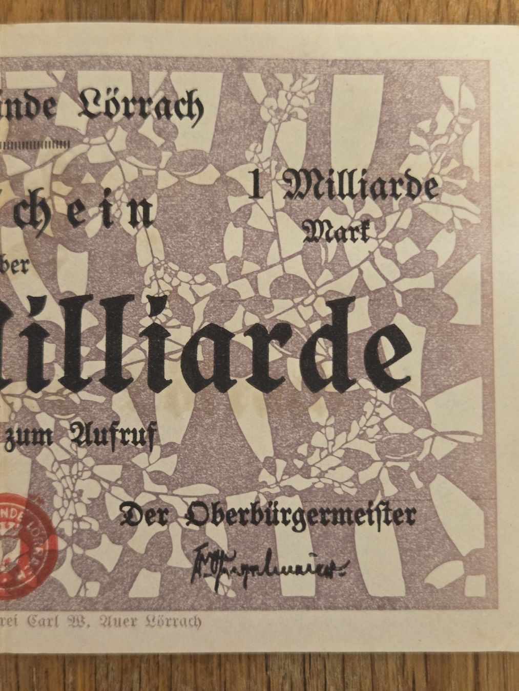 Banconote: Notgeld Stadtgemeinde Lörrach 1 Milliarde Mark 1923 – Usato da Stans venduto da Ducati16 3