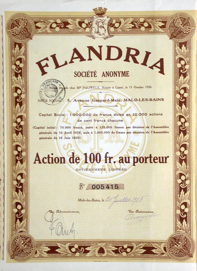 Dokumente: Flandria SA, Mało-les-Bains - 1928 – Gebraucht aus Solothurn von sga_w2c2