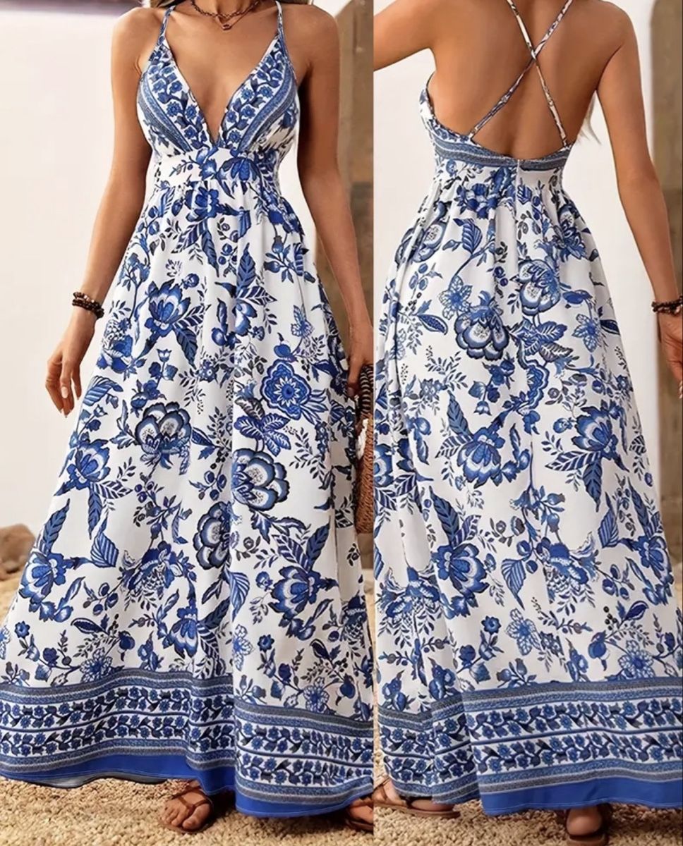 Robes: Robe longue à fleurs bleues neuve  – Neuf (Voir description) à Arzier-Le Muids par kaczuszka 2