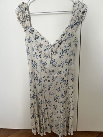 Reformation Dress Floral White Blue S