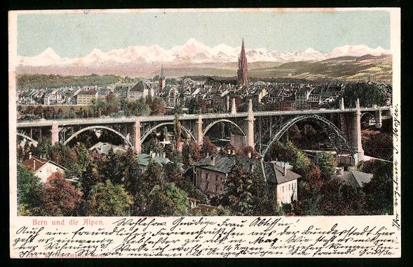 Cartoline postali: Relief-AK Bern, Gesamtansicht mit Alpenp – Usato da Berlin venduto da bartko-reher
