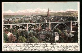 Relief-AK Bern, Gesamtansicht mit Alpenp