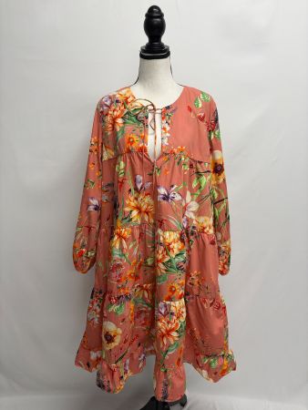 Zara Blumenkleid Gr. XL Midikleid rosa bunt Baumwolle Kleid