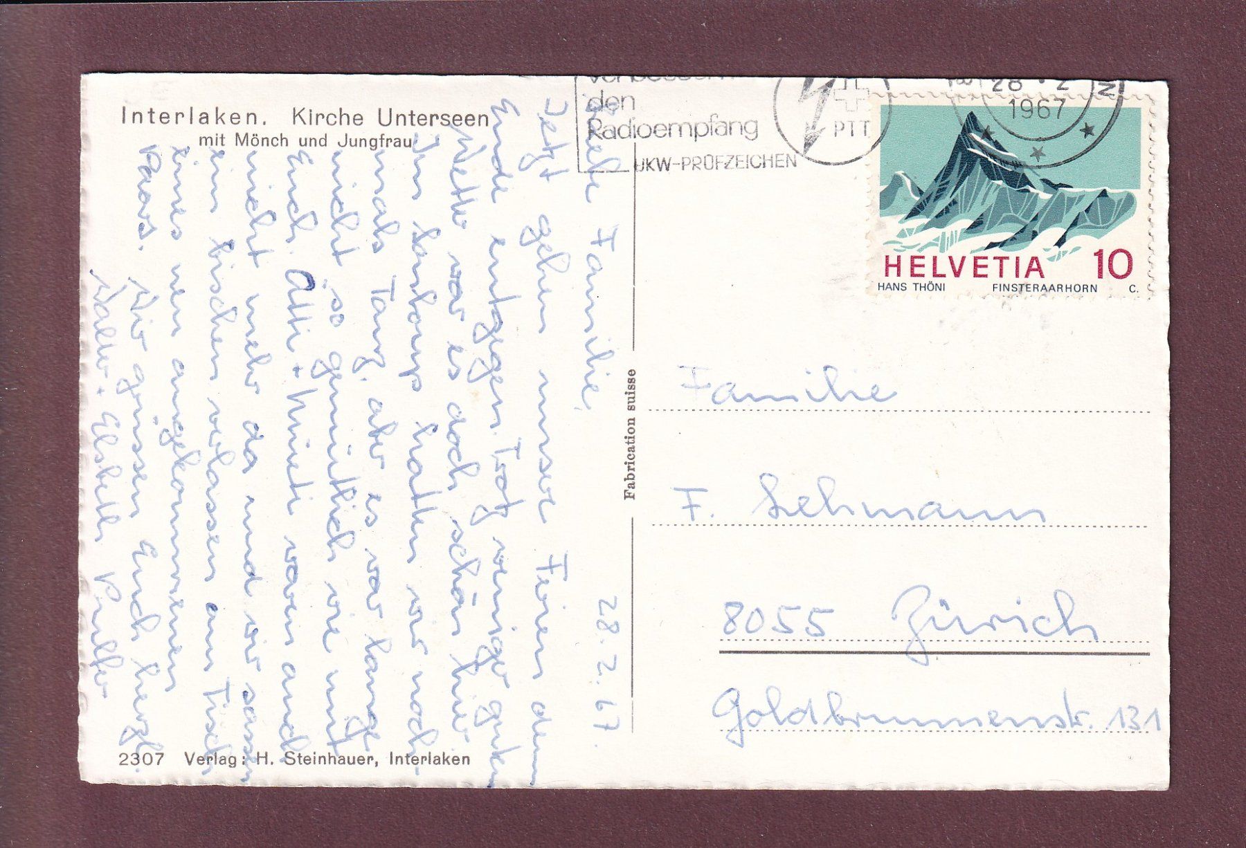 Ansichtskarten: Interlaken - Kirche UNTERSEEN - 1967 – Gebraucht aus Pully von nicecards 1