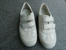 Damen-Halbschuhe Waldläufer beige mit silber, Gr. 7, Weite H