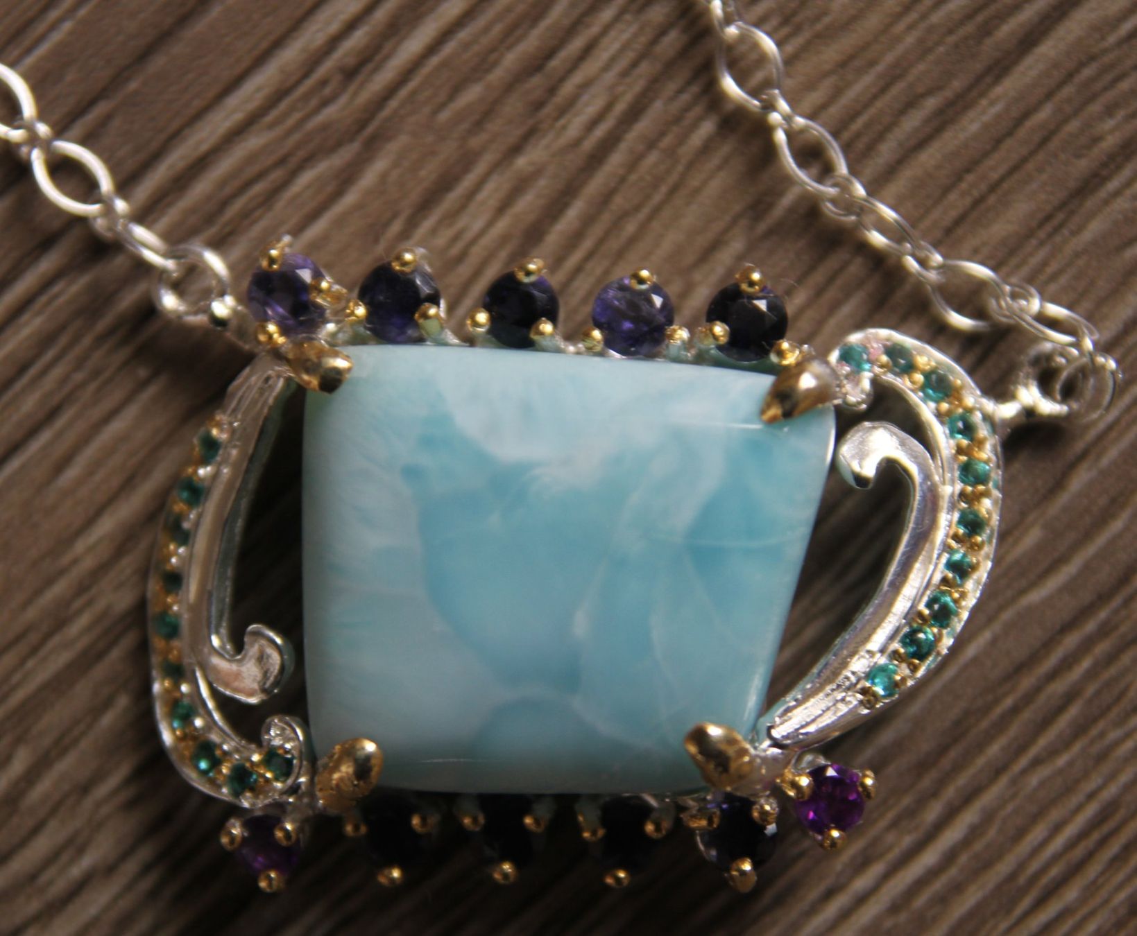 Catenine: NEU: Larimar Kette Collier Schmuck mit Iolith – Nuovo (secondo la descrizione) da Matten b. Interl venduto da EdelsteineInterlaken
