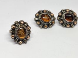 Schmuckset: Ring und Ohrstecker mit echten Bernstein