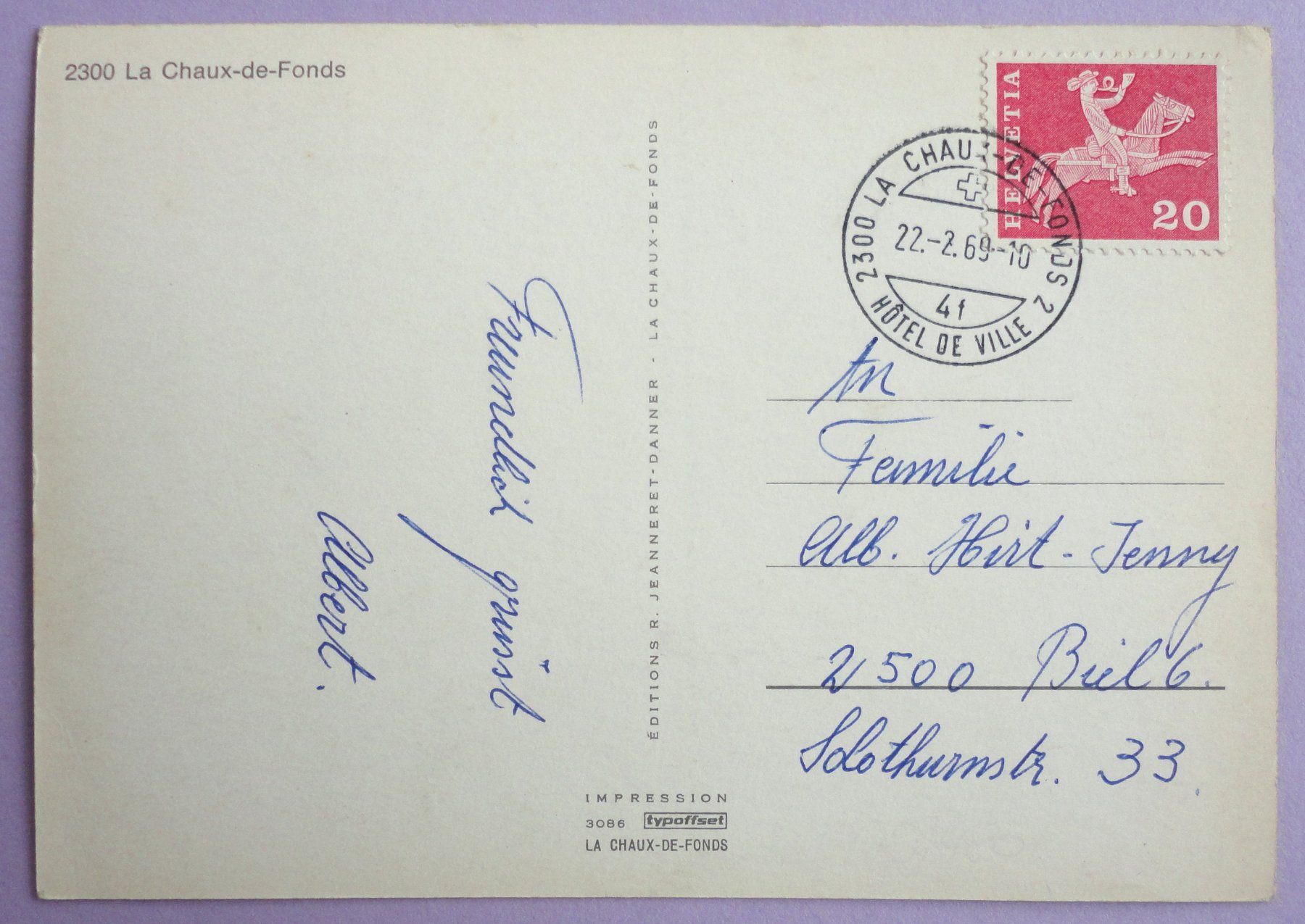 Cartoline postali: La Chaux-de-Fonds – Usato da Fétigny venduto da Billy2miny 1