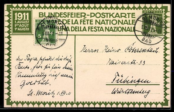 Ansichtskarten: Schweizer Bundesfeier 1911, Schlachtszen – Gebraucht aus Berlin von bartko-reher 1