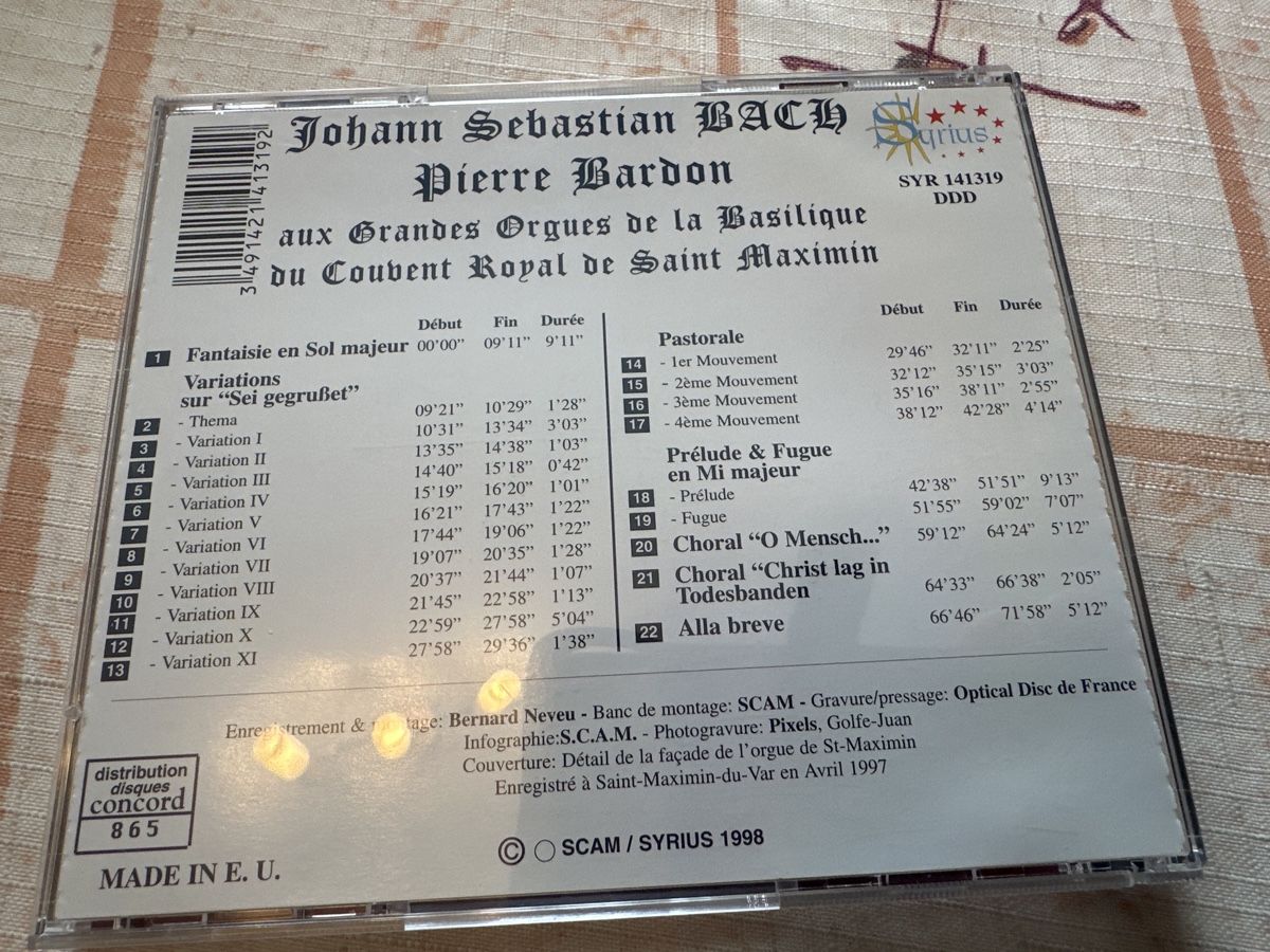 CD: Bach - Pierre Bardon - Orgelmusik – Usato da Schaffhausen venduto da D-MAC 1