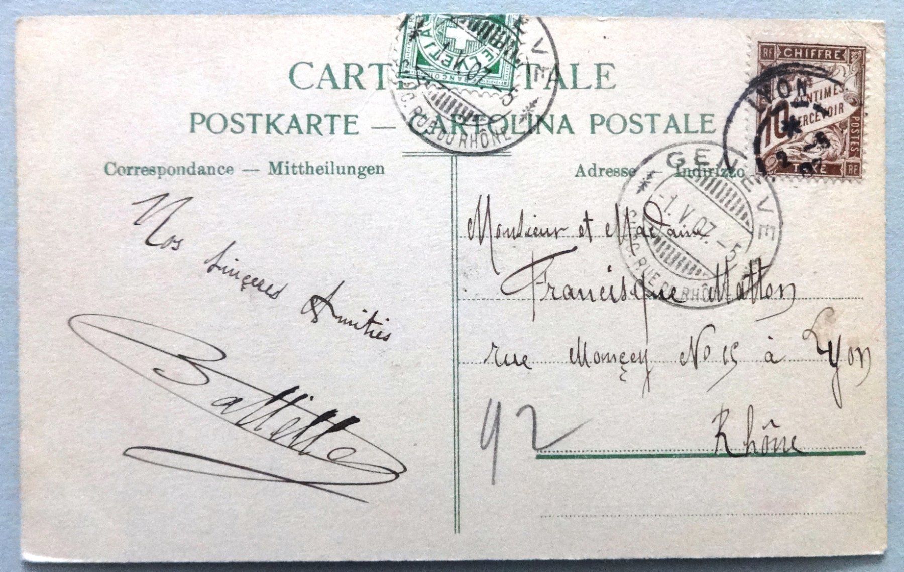 Cartoline postali: Genève, Un coup de bise – Usato da Fétigny venduto da Billy2miny 1