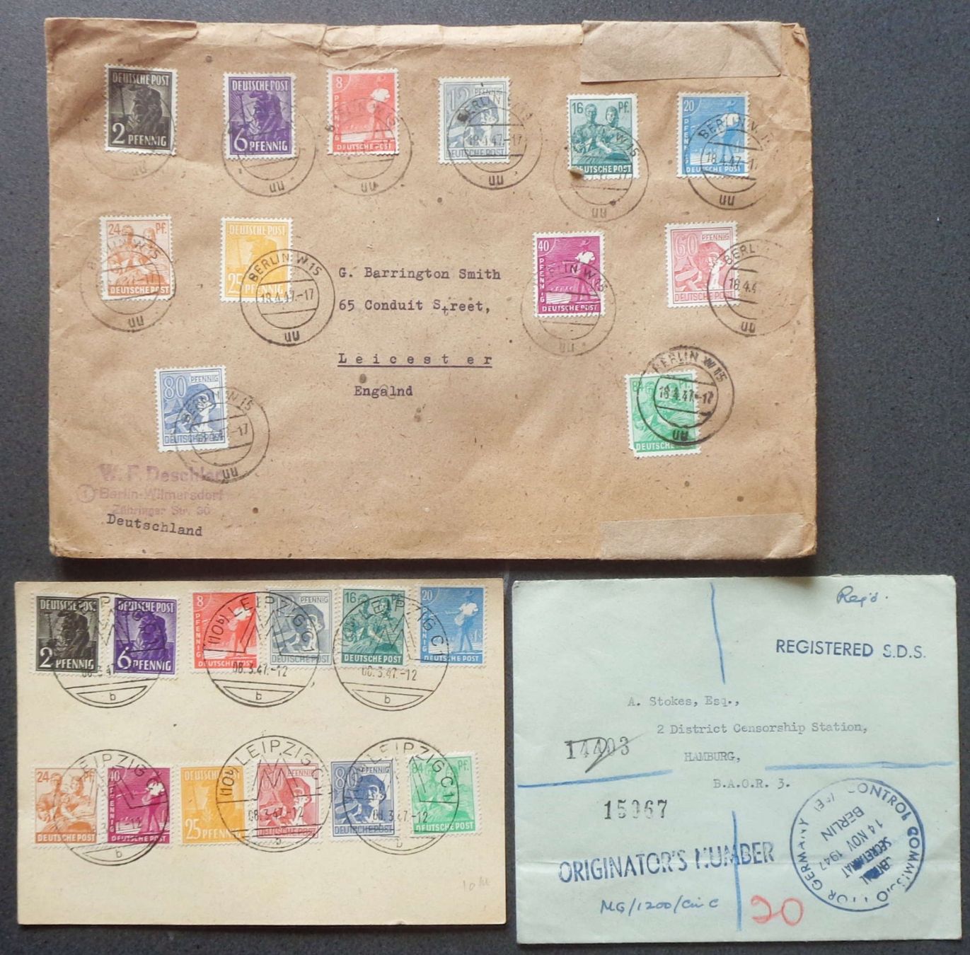 Tutti i francobolli: BESETZTES DEUTSCHLAND 1947: 3 Poststücke – Usato da Le Locle venduto da timbrettino