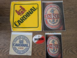 autocollants vintage bière, Cardinal, Anker et Boxer