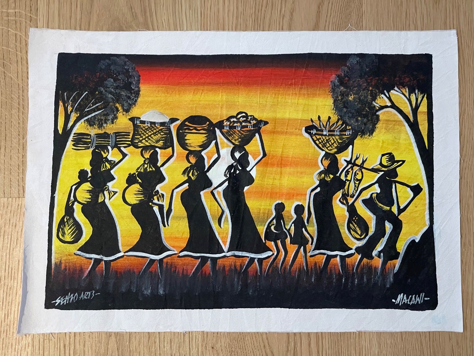Dipinti: Bild Malawi Afrika handgemalt auf Leinenpapier – Usato da Meisterschwanden venduto da GleMar
