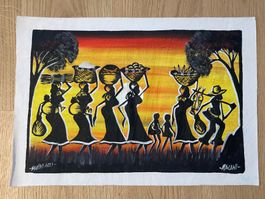Bild Malawi Afrika handgemalt auf Leinenpapier