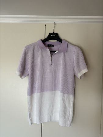 Zip Polo Shirt, Lilac & White