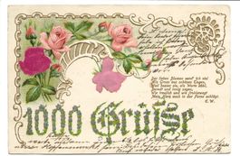 Samt- und Seiden-Applikation - 1000 Grüsse - Rosen - 1904