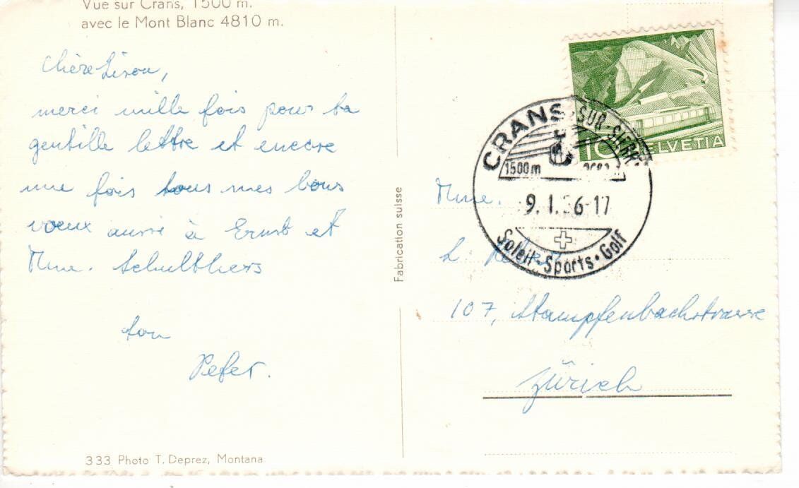 Cartoline postali: Vue sur Crans s.S. 1956 – Usato da Wolhusen venduto da Curver9 1