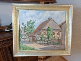 Original Oelgemaelde G. Miggli Fachwerkhaus Landschaft